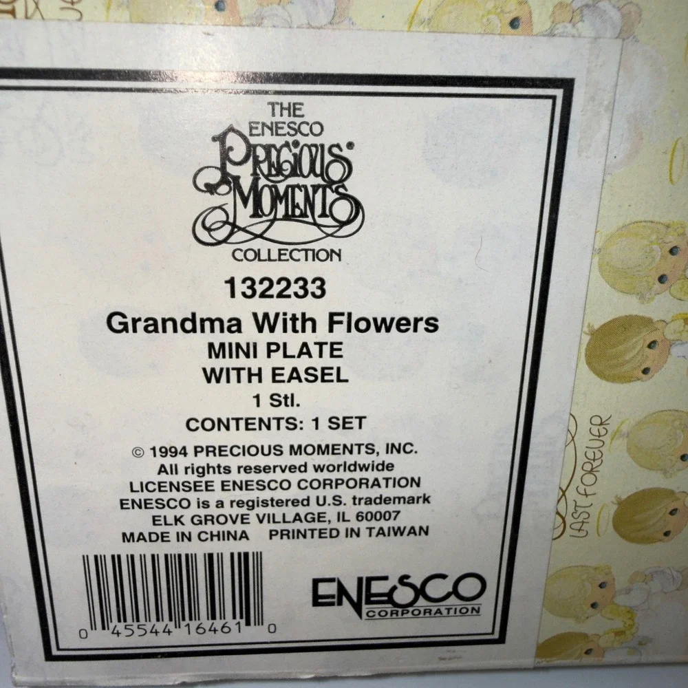 VTG Precious Moments Grandma With Flowers Mini Plate‎ Easel 132233 Vintage 1994